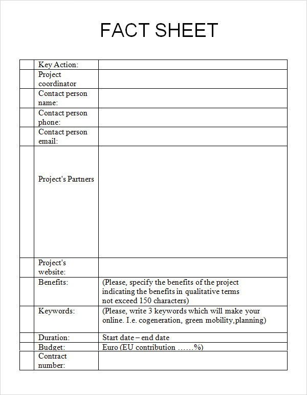 fact sheet word template format free download