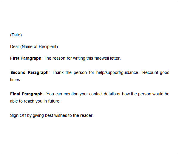 farewell letter format