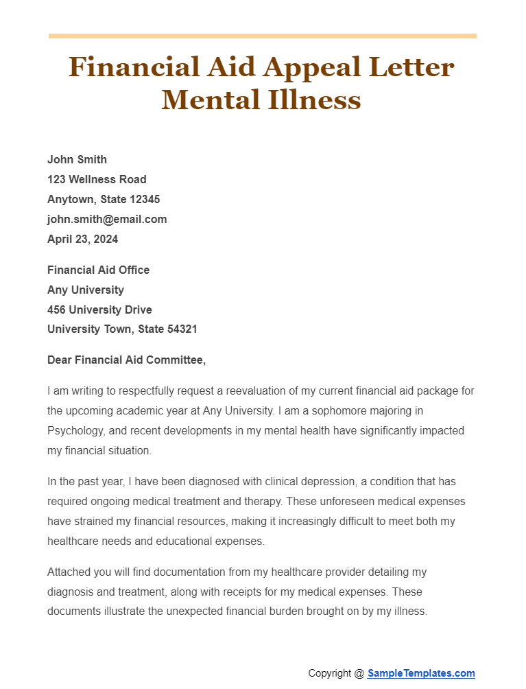 financial aid appeal letter mental illness