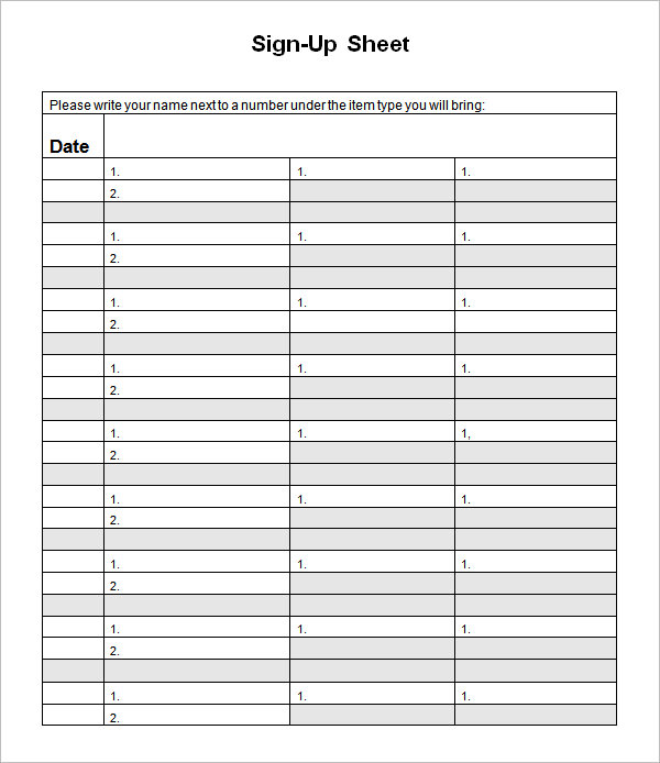 FREE 33+ Sample Sign Up Sheet Templates in PDF MS Word Apple Pages