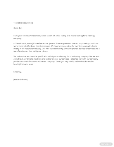 free cleaning business introduction letter template