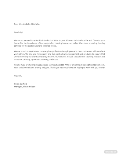 free cleaning company introduction letter template