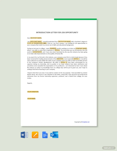 free introduction letter for job opportunity template