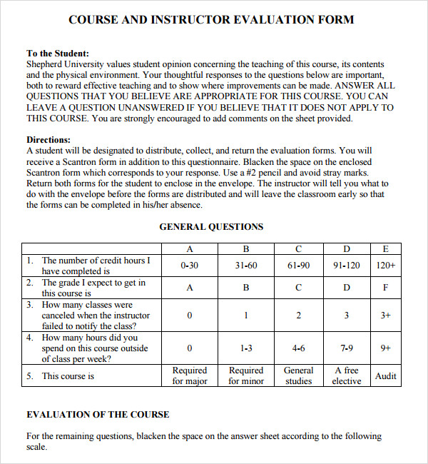 generic instructor evaluation form