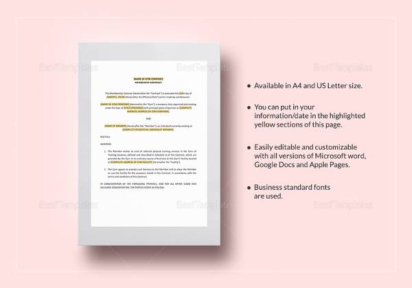 gym contract template