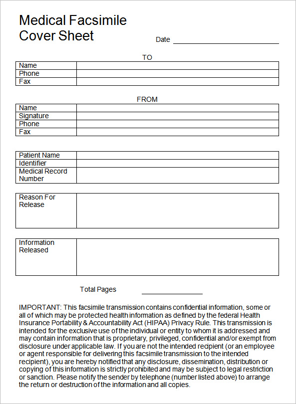 hipaa fax cover sheet template