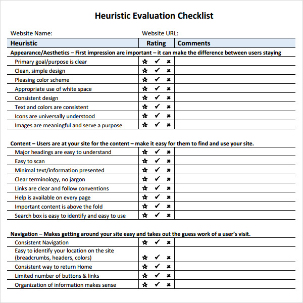 heuristic evaluation checklist template