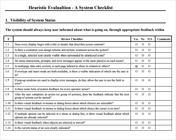 heuristic review checklist template