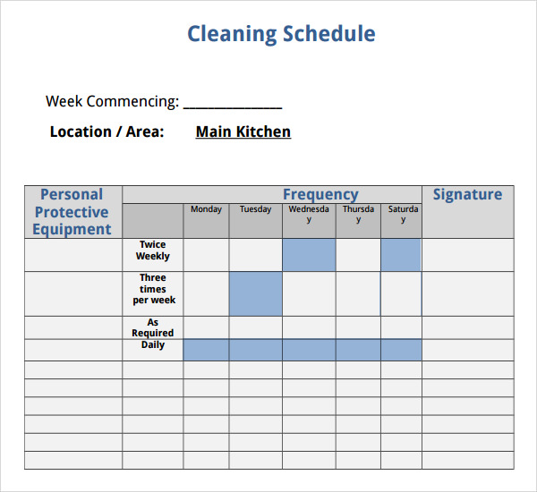 house cleaning schedule template