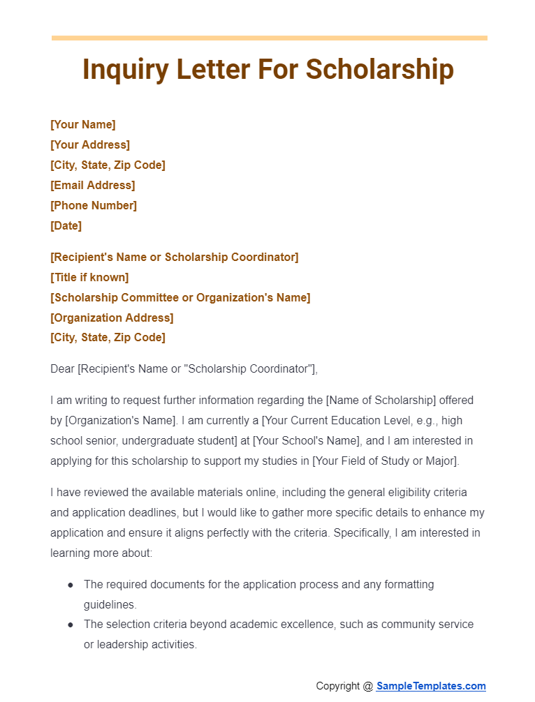 inquiry letter for scholarship