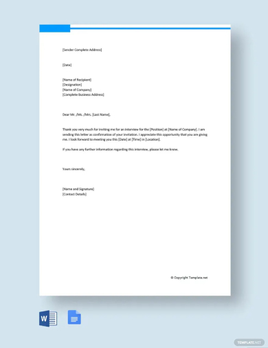 interview appointment confirmation letter template