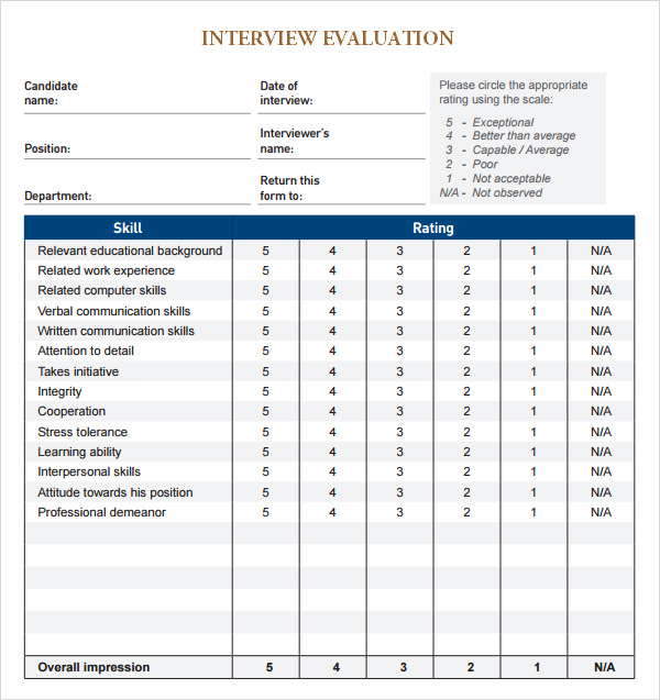 interview evaluation format template download