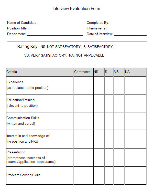 Interview Assessment Sheet Sample Pdf Template 8983