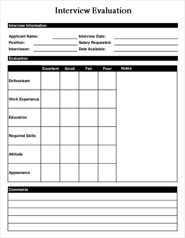 13 Sample Interview Evaluation Form Templates to Downoad | Sample Templates