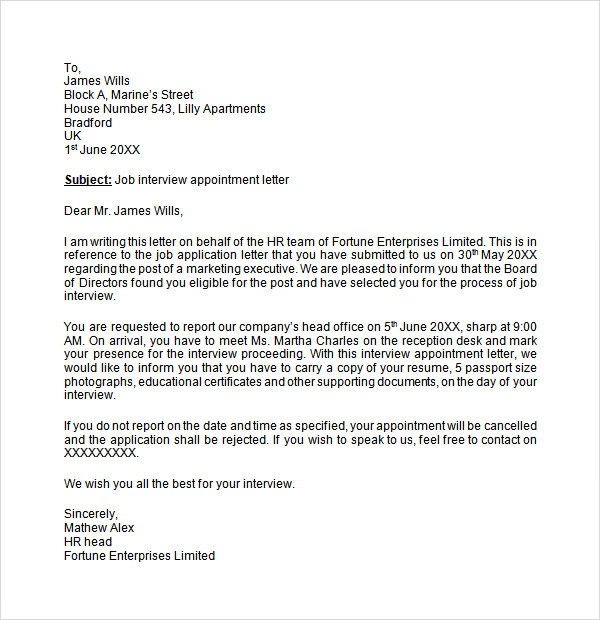 job appointment letter