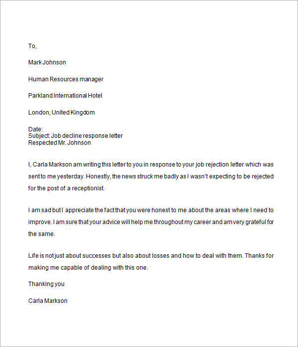 Job Rejection Letter - 6+ Free Doc Download