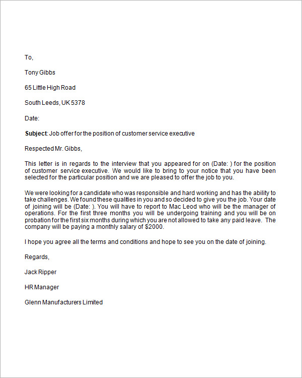FREE 15 Sample Job Offer Letter Templates In PDF MS Word Apple 