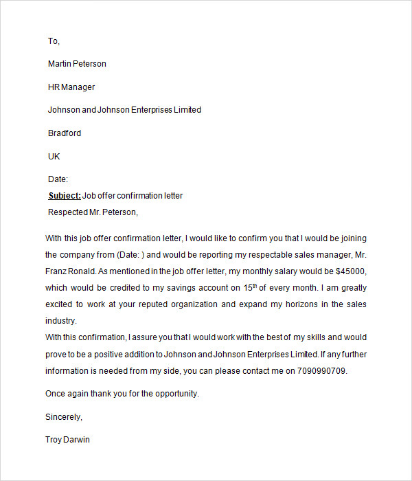 Sample Job Offer Letter - 9+ Documents in Word