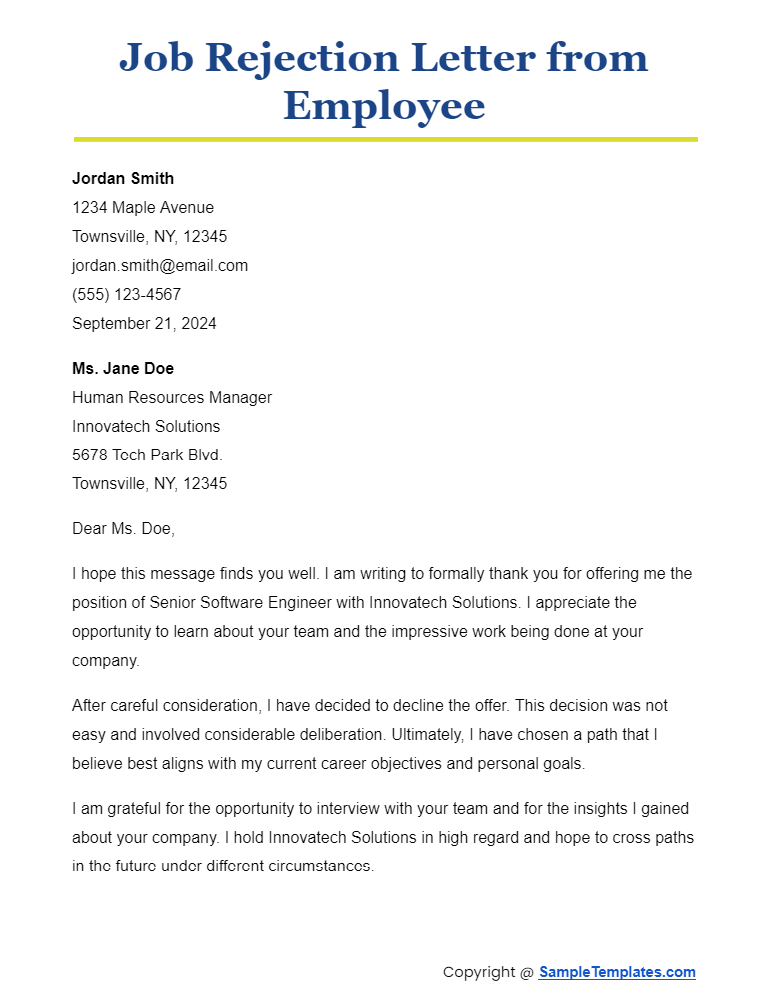 job rejection letter from employee