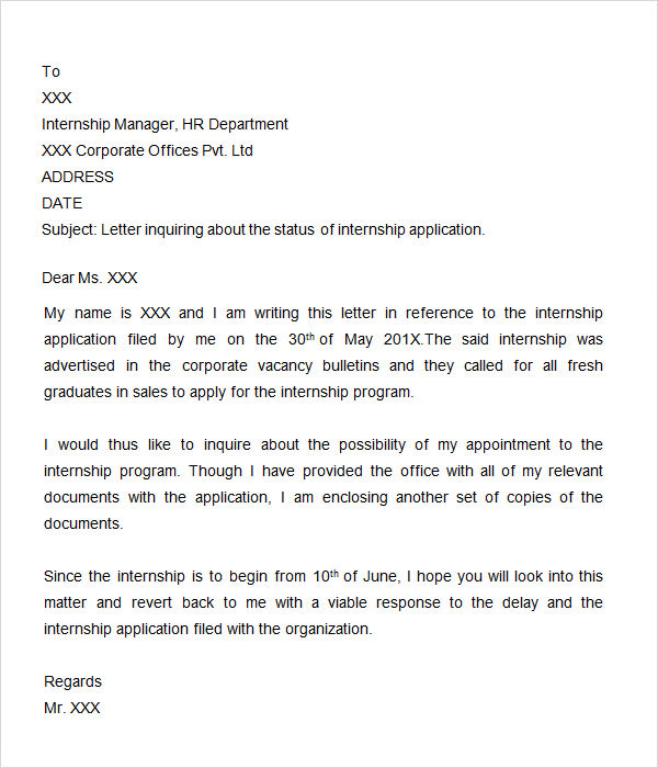 letter of inquiry internship