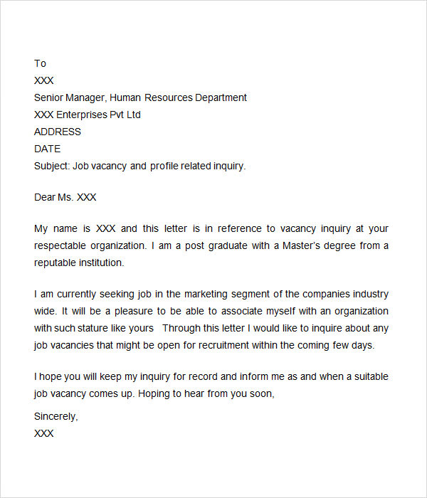 8 Sample Inquiry letters to Download Sample Templates 8 Sample Inquiry letters to Download Sample Templates