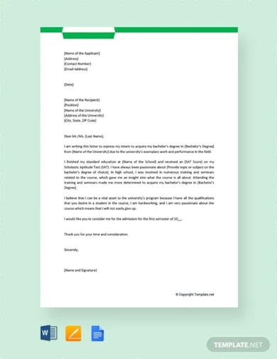 letter of intent for university application template