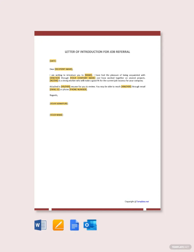 letter of introduction for job referral template
