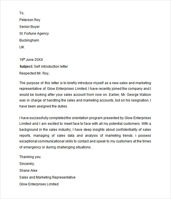 Sample Self Introduction Letter Database Letter Template Collection