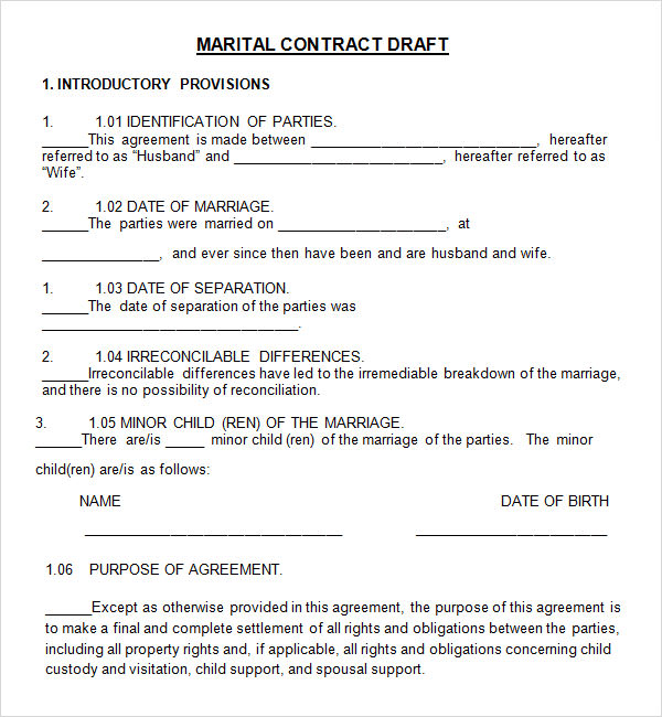 FREE 14  Sample Marriage Contract Templates in PDF MS Word Pages
