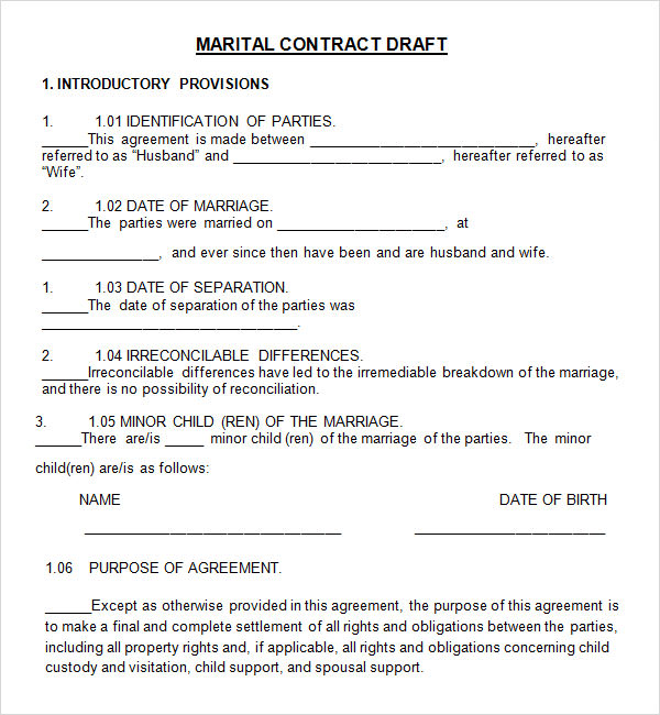 husband wife agreement and letter between Documents Contract Download Template   Free Marriage 14