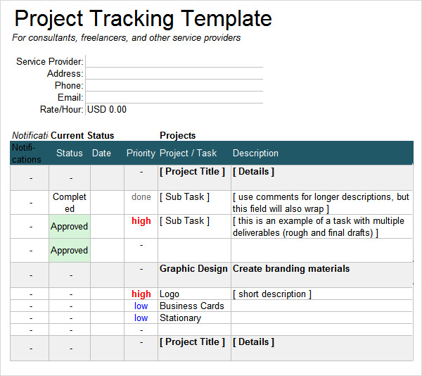 excel template for project tracking