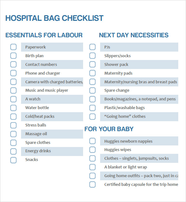 newborn hospital checklist