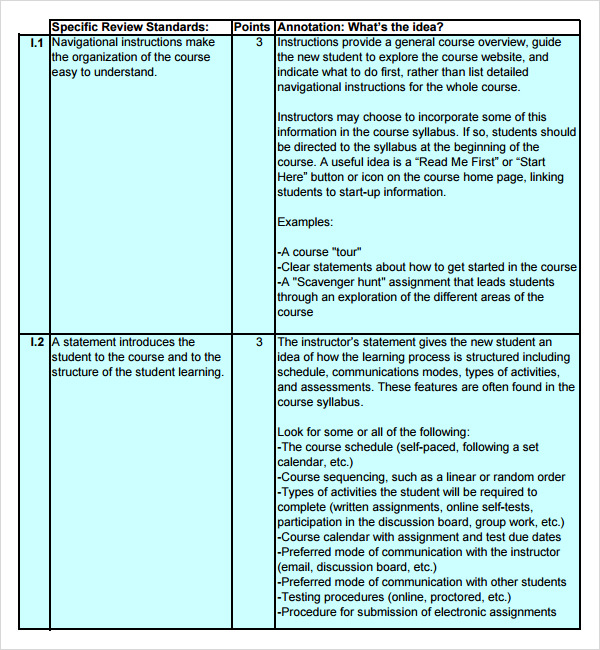 online course evaluation template