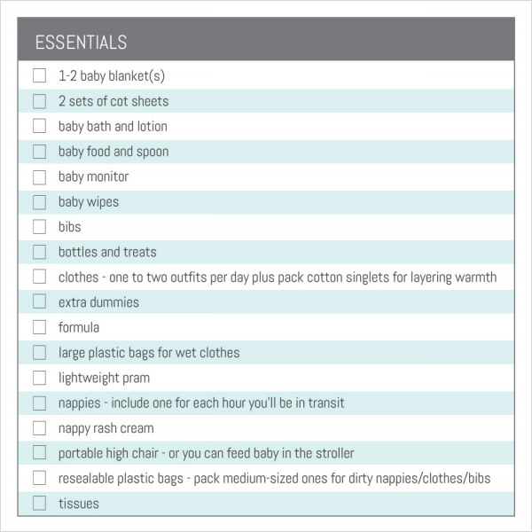 packing checklist for kids