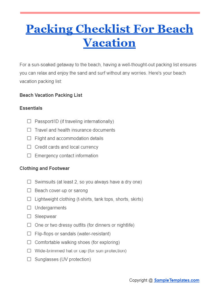packing checklists for beach vacation
