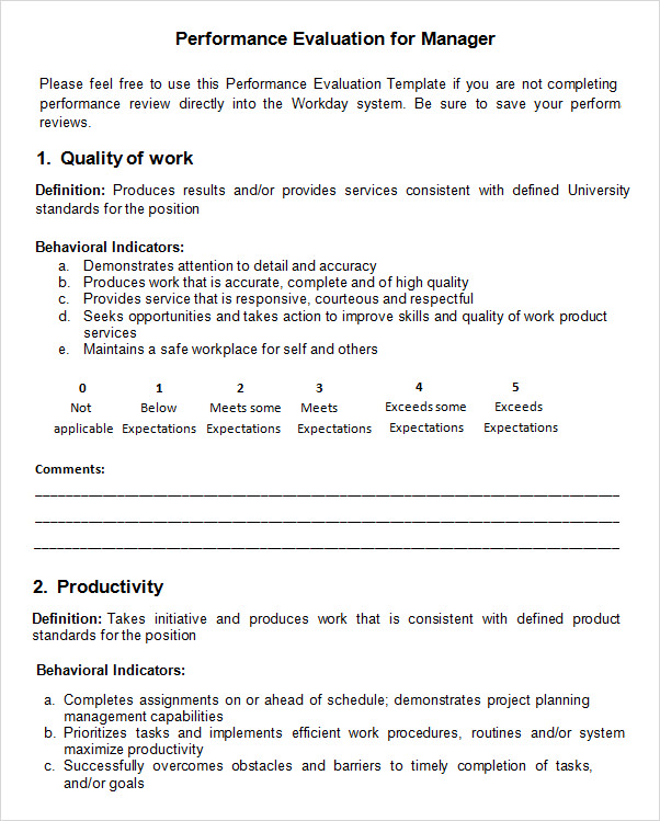 performance evaluation template word1