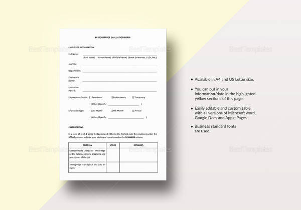 performance evaluation word template