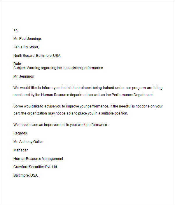 performance warning letter