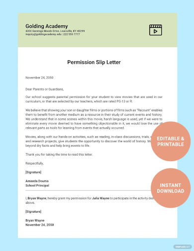 permission slip letter template