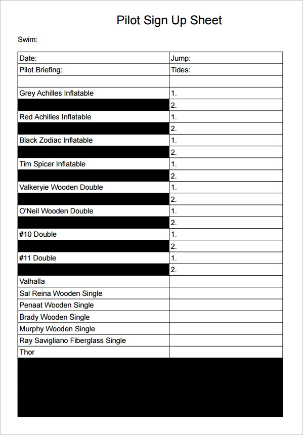 pilot sign up sheet