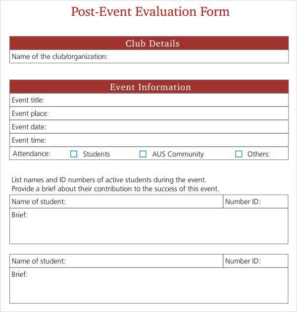 post event evaluation template free