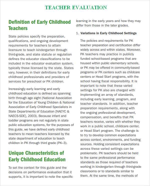 preschool teacher evaluation template