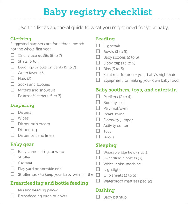 free printable baby registry checklist