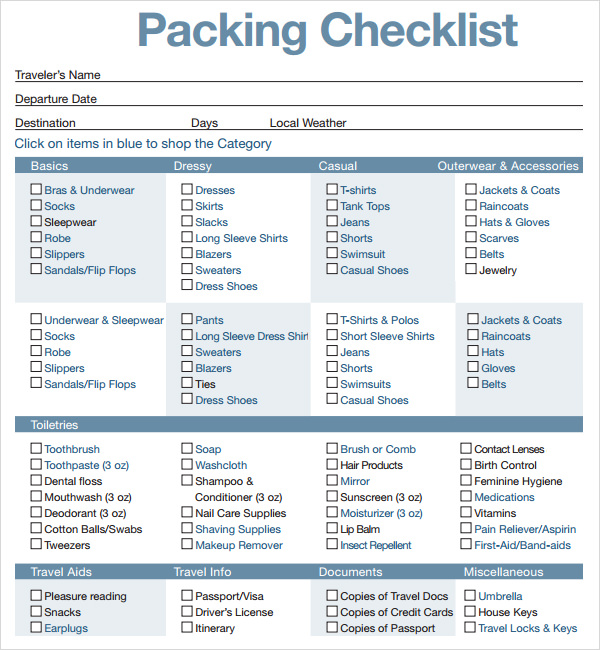 46+ Free Editable Travel Checklist Templates in MS Word [DOC