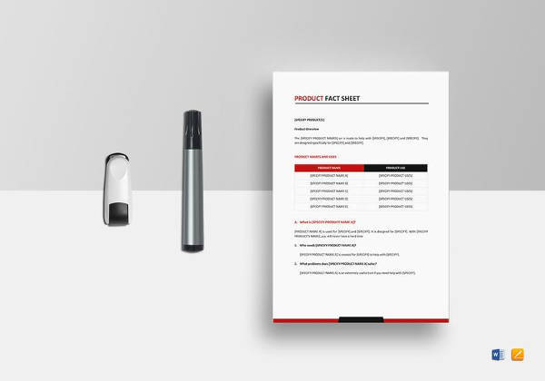 product fact sheet template