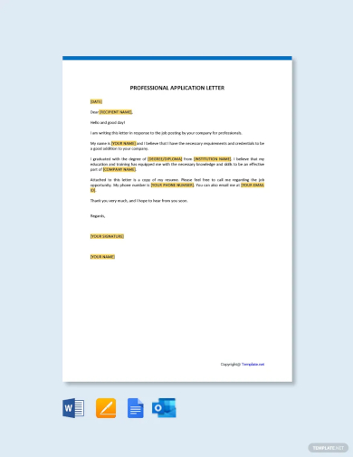 professional application letter template