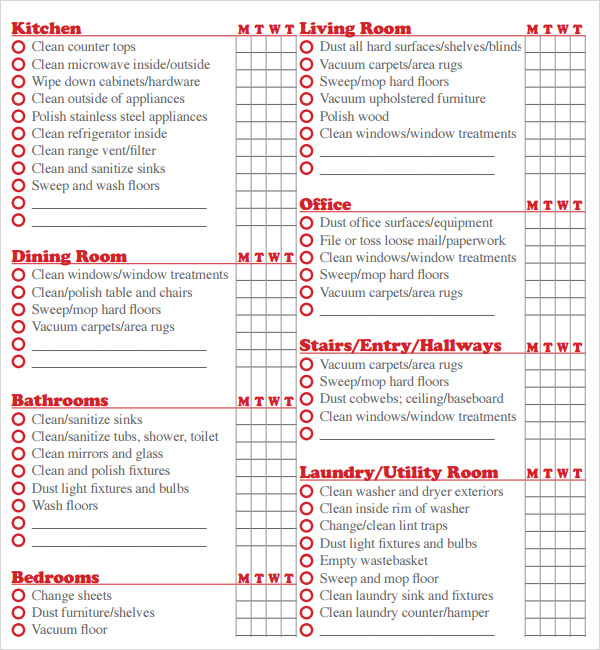 professional house cleaning checklist