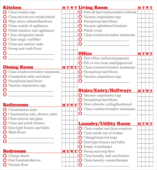 cleaning checklist template free