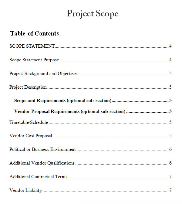 project scope statement template download