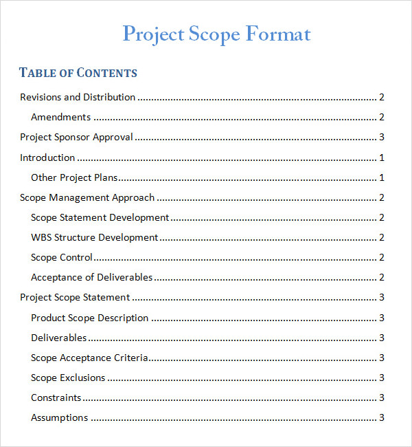 project scope template download